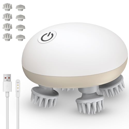 Massaggiatore Cuoio Capelluto e Corpo Elettrico Massaggiatore Testa Impermeabile IPX7 Ricaricabile con 8 Teste di Massaggio in Silicone Per il Rilassamento del Corpo, Regalo