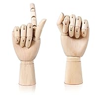 2 Pcs 10\" Flexible Wood Hand Model Wooden Artist Drawing Manikin Articulated Mannequin Right Left Hand Drawing Figure Artist Manikin Hand Model Art Sketching Painting for Home Office Desk Decoration