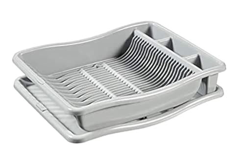 Curver Egouttoir à Vaisselle 24 Assiettes avec Plateau - 48 x 10,5 x 38 cm - Gris