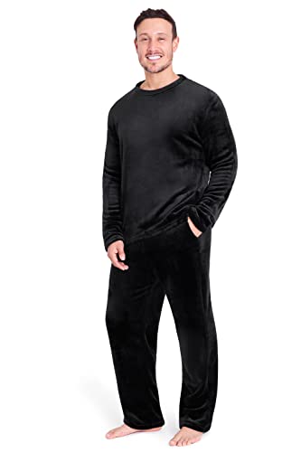 CityComfort Pijama Hombre Invierno, Pijama Forro Polar 2 Piezas de Manga Larga, (M, Negro)