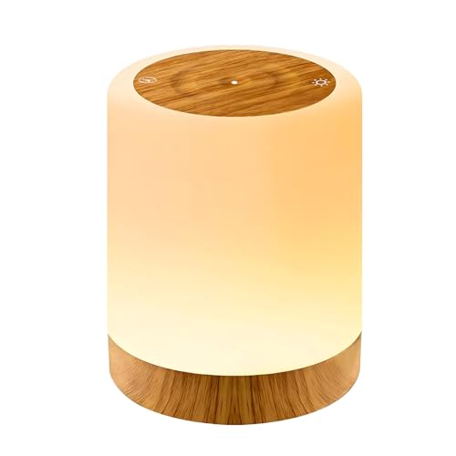 CNMTCCO Lámpara de noche LED 256 colores RGB y 4 modos de iluminación, atenuación táctil, carga inalámbrica USB, elementos de madera, función temporizador, adecuado para dormitorio, soggio