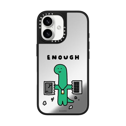 CASETiFY �~���[ iPhone 16 �P�[�X [����(�X�}�z�J�o�[) / MagSafe�Ή�/�w��h�~] - ENOUGH. - Silver On Black