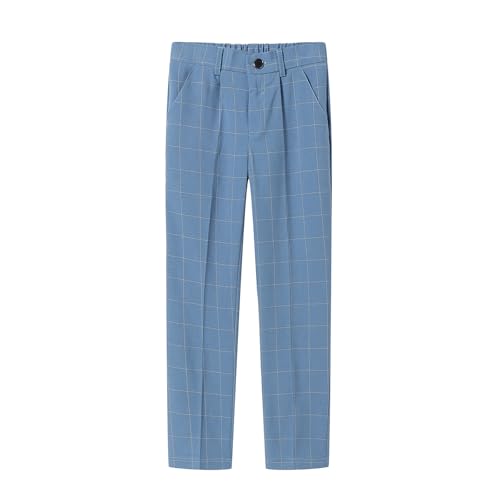 Boys Uniform Pants Plaid Slim Fit Flat Front Dress Pants with Zipper 5T-16Y