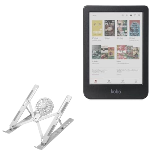 BoxWave Stand and Mount Compatible with Kobo Clara Colour - QuickSwitch Stand with Cooling Fan, Portable, Multi Angle Viewing Ventilator - Metallic Silver