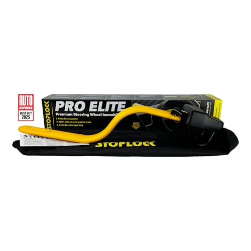 Pro Elite Car Steering Wheel Lock HG 150-00 - Safe Secure Heavy Duty Anti-Theft Bar - Universal Fit - Includes 2 Keys and Carry Bag, Black/Yellow, 1 Unit