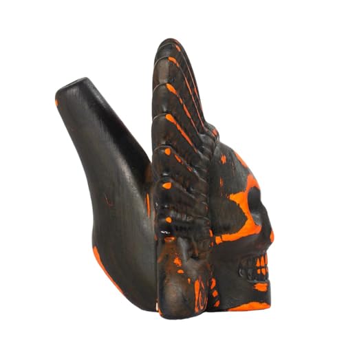 Authentic Aztec Death Whistle, Up to 125+ Decibels Screams Creepy Human Sounding Whistle for Halloween, Unique Skull Design (Orange)