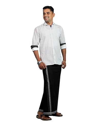 Image of PRAKASAM COTTON Velcro Pocket Dhoti | Thalapathi Border Readymade Cotton Kerala Mundu for Men