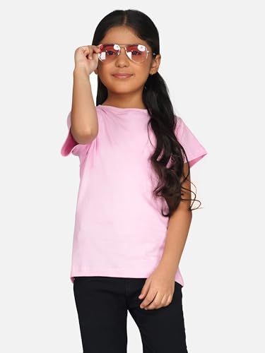 Image of Kids Round Neck Girls Tshirt | Short Sleeves | Natural Organic 100% Cotton Soft Comfortable Fabric | Plain Color Original Branded Half Sleeve | School t-Shirt for Girl Kid | Sleepwear Everyday Casual