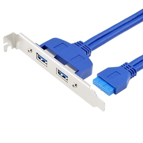 Image of 2 Port USB 3.0 Female Back Panel to Motherboard 20pin Cable with PCI Bracket 50cm (Motherboard to USB 3.0 Cable), Blue