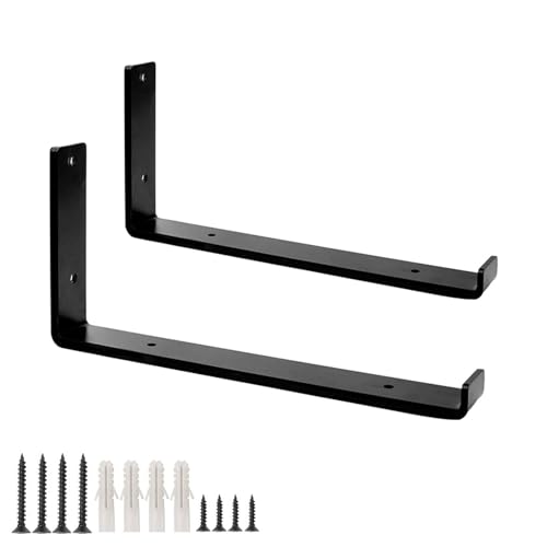 DJCYGG Industrial Shelf Brackets Heavy Duty Iron Shelf Supports with Lip for for Scaffold Board Shelving,L Shape Wall Mounted Metal Shelve Brackets with Screws,2 Pack (30cm(11.8in),Black)