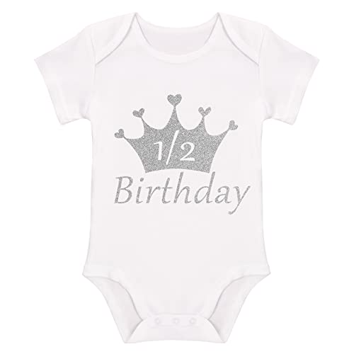 It's My 1/2 1St Birthday Outfit Baby Girls Romper + Ruffle Tulle Skirt + Sequin Crown Flower Headband Glitter Party Dress Up 3Pcs Photo Cake Smash Clothes Set Purple + Sliver 1/2 Birthday 9-12 Months #TOP2