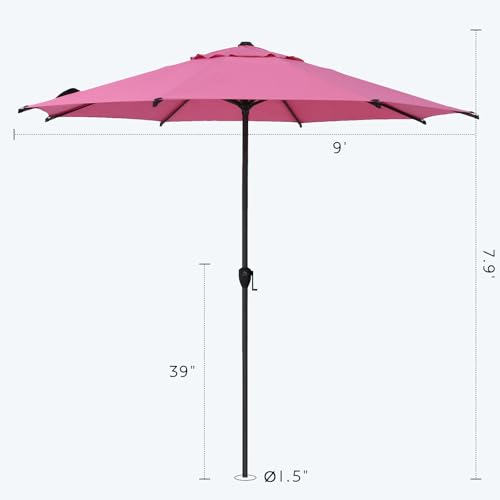 Image of Abba Patio 9FT Lyon Outdoor Patio Umbrella Outdoor Table Umbrella with Crank Market Umbrella 8 Sturdy Ribs UV Protection Waterproof and Push Button Tilt for Garden Deck Backyard Pool,Pink