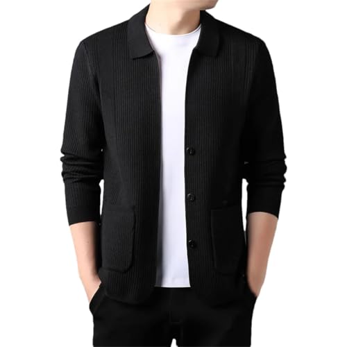 Men Contrast Knit Cardigan Sweater Long Sleeve Pockets Lapel Casual Cardigans Outerwear