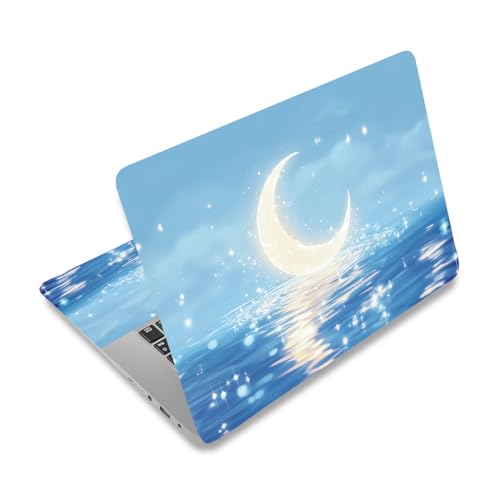 PLIGREAT Starry Moon Water Ripple Laptop Skin Sticker Pegatinas aptas para portátiles de 12, 13, 13,3, 14 15 pulgadas, azul claro, universal, extraíble, vinilo, portátil, arte protector para