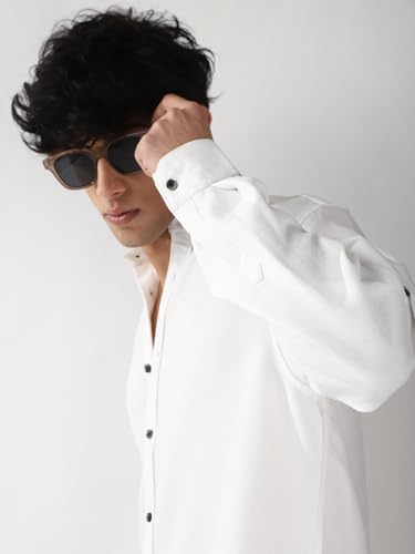 Image of Urbano Fashion Men's Linen Blend Full Sleeve Relaxed Fit Mandarin Collar Casual Solid Shirt