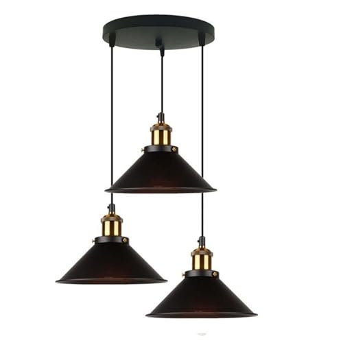 Plafonnier lanterne de plafond style rétro avec suspension en métal noir à 3 têtes