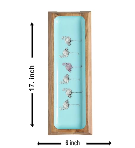 Image of Flamingo Fiesta Serving Platter | Acacia Wood Multipurpose Platter for Snacks, Fruits & Desserts | Vibrant Flamingo Design for Home & Kitchen