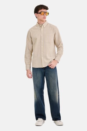 Image of SNITCH Men Casual Plus Size Shirt | Regular Fit Long Sleeve Spread Collar Plaid Pattern | 100% Cotton & Breathable Dobby Fabric for Casual Office Wear & Stylish Everyday Use