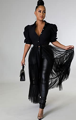 Ekaliy Women Sexy Short Sleeve Bodycon High Low Asymmetrical Ruffle Tunics Blouse Shirt Top Dress4