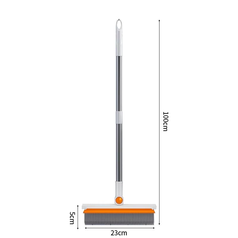 Image of 3-in-1 Tile BathroomCleaning Brush with Wiper | 180 Rotating Head | Long Handle Floor Scrubber Brush for Tile, Toilet | Silicone Wiper Blade, Heavy Brush (Orange)