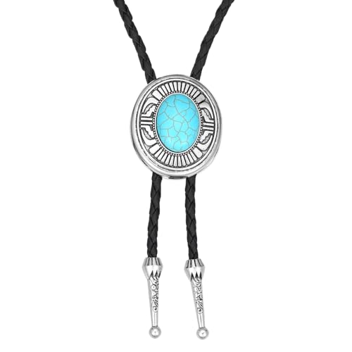 Image of AZORA Western Cowboy Bolo Tie Men Leather Necktie Leather Cord Turquoise Stone Bolo Ties for Men Women