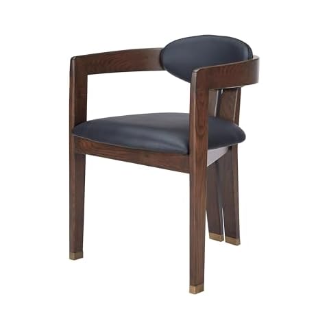 Limari Home Slembel Collection Modern Upholstered Dining Chair with Solid Wood Frame, Black Vegan Leather, Brown Oak Cover