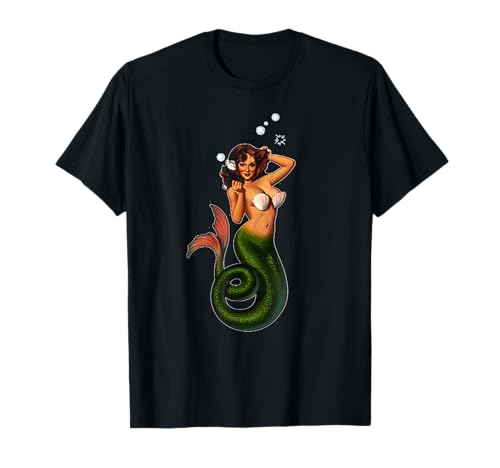 Pin Up Ragazza Mermaid Maglietta