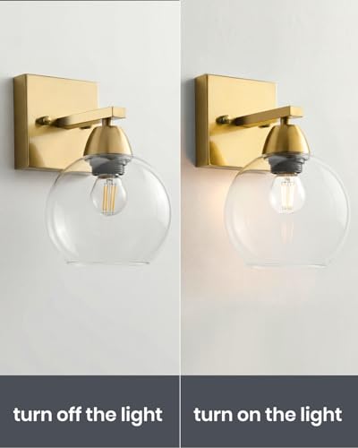 Image of Bathroom Light Fixtures, 1-Light Matte Gold Vanity Light with Hand-Blown Thick Glass Shade, High Clarity & Durable, Wall Sconce for Mirror, Kitchen, Bedroom, Hallway