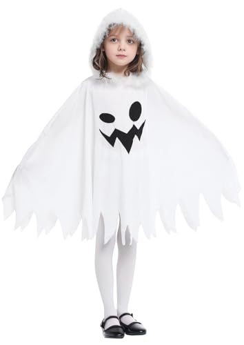 GEMVIE Fantasma menina disfarce de Halloween fantasma branco capa com capuz disfarce de cosplay de festa de Halloween 3-4 anos