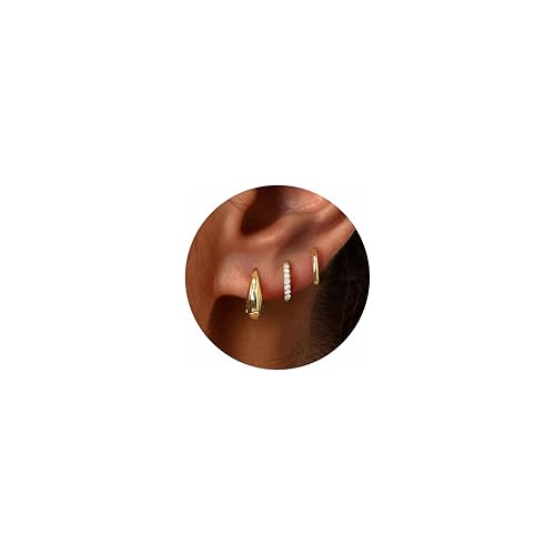 Poxtex Small 14K Gold Plated Huggie Hoop Earrings Set for