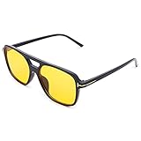Pro Acme Vintage Retro Quadrat Sonnenbrille Damen Herren, UV400 Schutz Klassisch Große Sonnenbrille Gelbe Gläser (Schwarz Rahmen | Gelb Linse)
