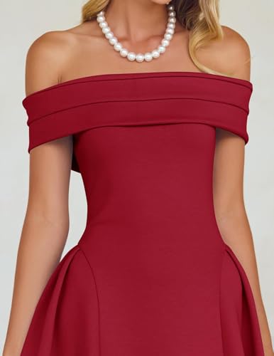 Image of ZESICA Summer 2026 Cocktail Dresses for Women's Off Shoulder Short Sleeve Swing A Line Wedding Evening Party Midi Dress