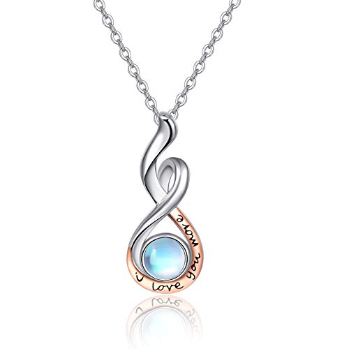 Moonstone Necklace for Graduation Gifts Sterling Silver Infinity Necklace for Women Rose Gold Moonstone Jewelry Pendant for Teens Sisters Daughters