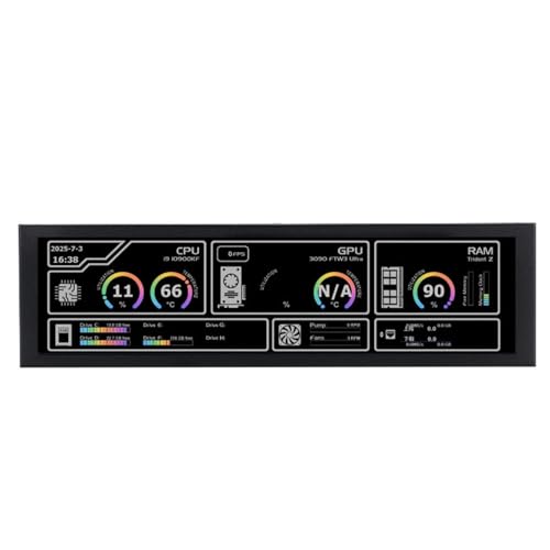 Cuifati Monitor de Temperatura de Computadora de 8,8 Pulgadas, Monitoreo de RAM GPU de CPU en Tiempo Real, Panel FHD de 1920 X 480, Montaje Flexible, Panel de Temperatura de PC para (Black)
