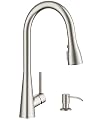FORIOUS Kitchen Faucet with Soap Dispenser, Pull Down Sprayer, Brushed Nickel Modern High Arc Stainless Steel Faucet for Kitchen Sink, Single Handle for 1 or 3 Hole Decks RV Bar Farmhouse Laundry