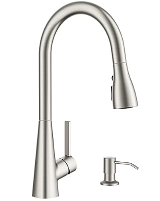 FORIOUS Kitchen Faucet with Soap Dispenser, Pull Down Sprayer, Brushed Nickel Modern High Arc Stainless Steel Faucet for Kitchen Sink, Single Handle for 1 or 3 Hole Decks RV Bar Farmhouse Laundry