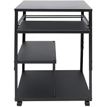 Computer Desk for Small Spaces, Height Adjustable Computer Desk with Shelves and Keyboard Tray, Standing Compact Desk with Storage, Home Office Study Computer Desk with Wheels