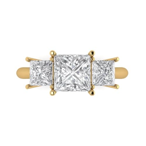 Clara Pucci 2.5 ctw Princess Cut Solid Gold Engagement Ring for Women - 14K Yellow Gold - Moissanite Wedding Promise Ring for Her