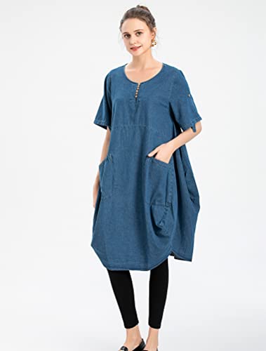 LaovanIn Women's Plus Size Tunic Dress Summer Cotton Linen T Shirt Knee-Length Dresses2