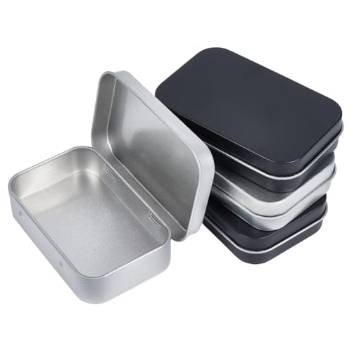 Image of 4 Pack 2 Colors Tin Box Empty Hinged Tins Mini Portable Metal Rectangular Black Silver DIY Storage Travel Outdoor Case Metal Boxes with Hinged lids for Home Keys Organizer Jewelry Crafts