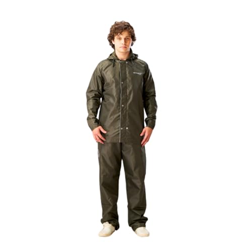 Image of ZEEL Rain Coat For Men with Adjustable Hood, Polyester Waterproof Full Sleeves Raincoat, Top and Bottom Set Rainwear, Front Zip with Flap, Lightweight Raincoat (EWF74, Olive, XL)