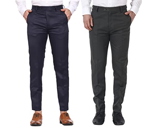 Image of MALENO Men Formal Trouser Regular Fit Solid | Soft and Breathable Pant Combo (Pack of 2)