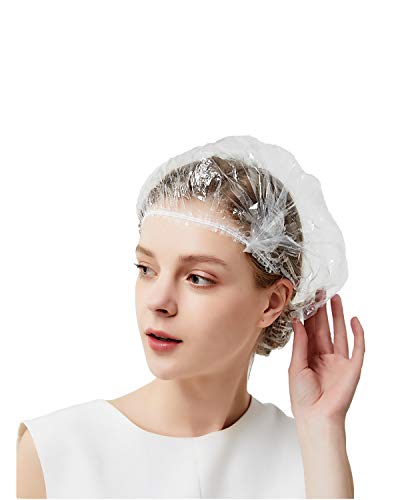 Disposable Shower Caps 100 Pcs Multi-Functional Thickening Elastic Plastic Bath Cap Waterproof Clear Average Size Hair Bath Caps for Women and Men Spa Hotel Hair Salon Home Portable Travel Use