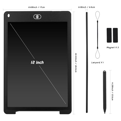 Coolzon LCD Schreibtafel, 12 Zoll Bunte Bildschirm Schreibtablett für Kinder Erwachsene, Löschbare LCD-Zeichenbrett Elektronische Schreibtafel Tragbar LCD Drawing Writing Tablet, Schwarz