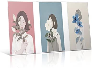 Amazon おもしろグッズ北欧のモダンなミニマリスト生花美しい少女キャラクター緑の植物イラストアートパネルポスター背景壁の装飾絵画インテリアリビングルームの装飾 45x65cm X3 フレームレス ウォールステッカー オンライン通販