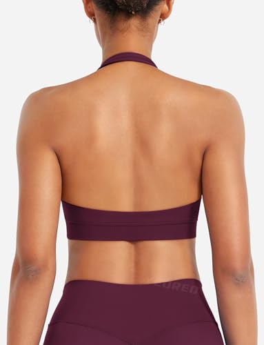 Image of YEOREO CoreFlex Women Halter Sports Bra Workout Seamless Padded Basic Bra Open Back Yoga Gym Crop Top