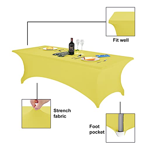 Image of FORLIFE Spandex Table Cover - Fitted 8ft Rectangular Tablecloth, Stretch Patio Cover, Universal for Wedding, Banquet, Party (Yellow)