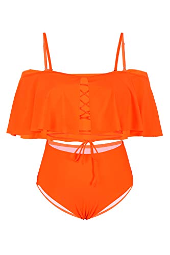 Sovoyontee Women's Plus Size Swimwear Two Piece High Waist Swimsuit Neon Orange Xl #TOP3
