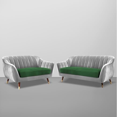 Image of Atticus 3+2 Seater Sofa Set for Living Room (Green Grey Colour) Premium Fabric Sofa