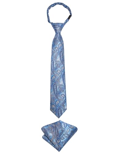 Image of Hi-Tie Boys Tie Pre-Tied Pocket Square Set Adjustable Kids Neckties Age 7-11 Years School UniForm Graduation